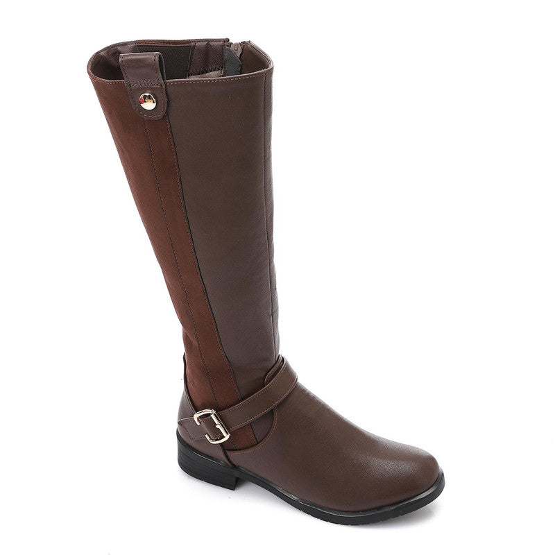 Classic Buckle Strap Knee Boots – Brown
