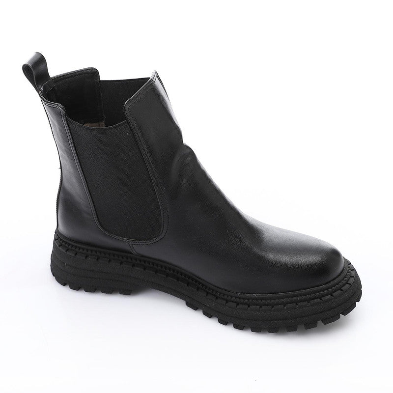 Crocodile Embossed Elastic Ankle Boots – Black