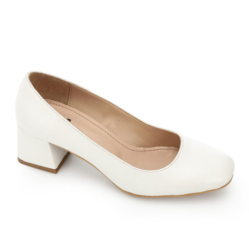 Minimal Block Heel Comfort Pumps – White