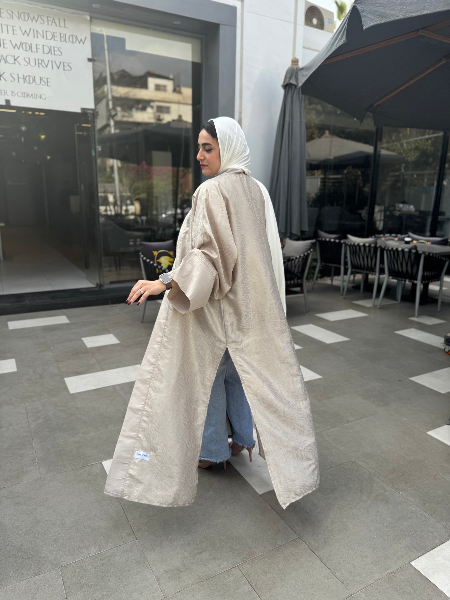 Metallic Satin Solid Kaftan – Beige