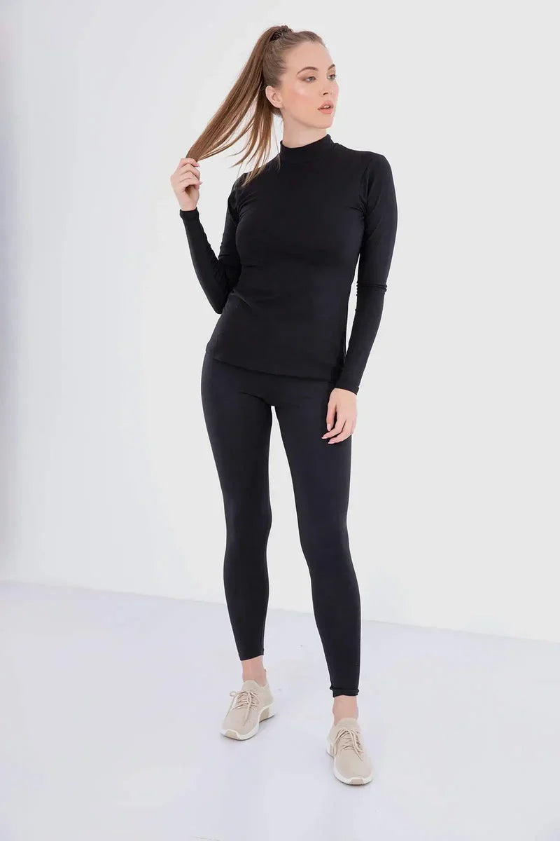 High Neck Slim Fit Top - Black