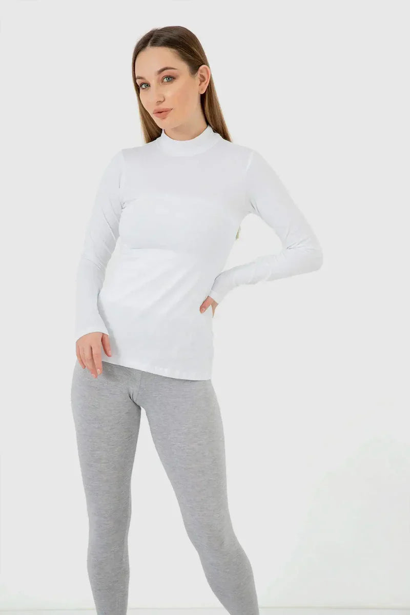 High Neck Slim Fit Top - White