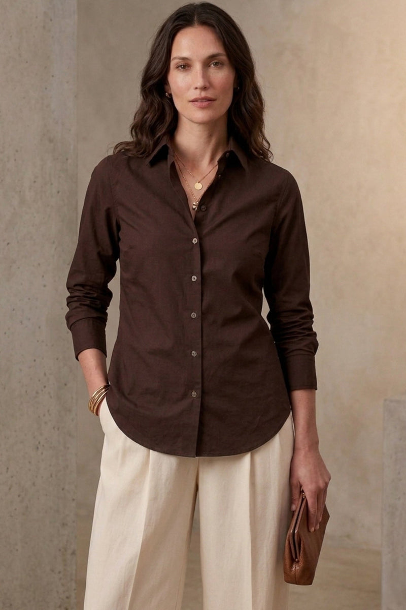 Classic Button Placket Shirt – Dark Brown