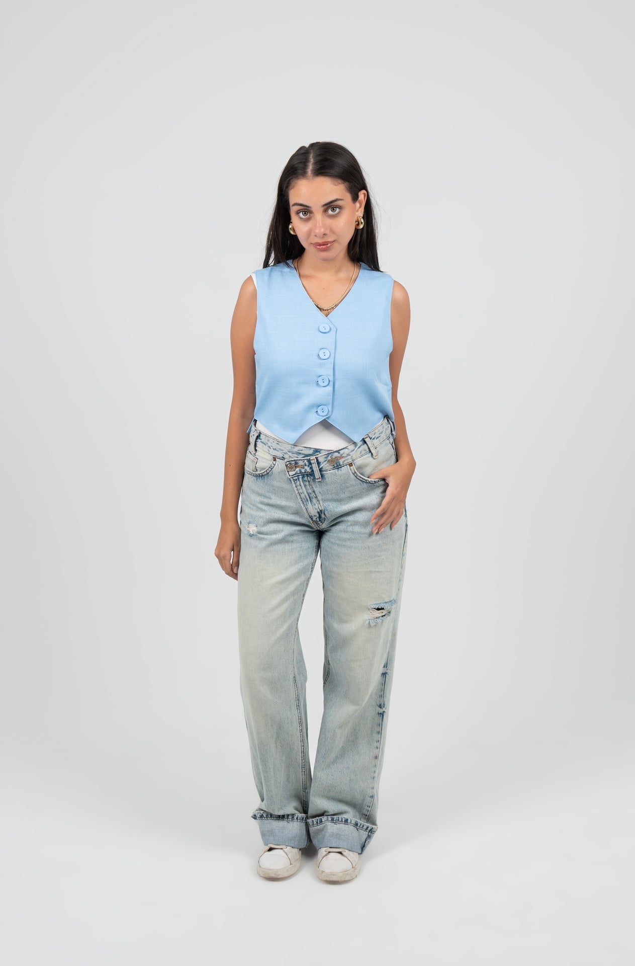 Linen Solid Sleeveless Vest