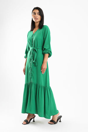 Lantern Sleeves Ruffle Hem Dress - Clue Wear