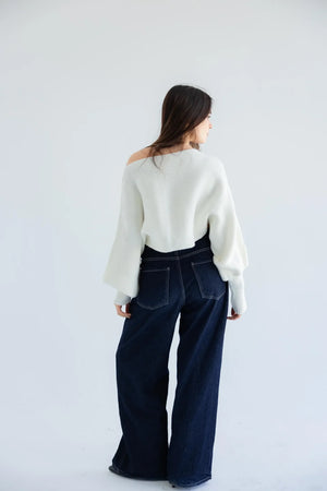 Ivory ribbed pullover - back view