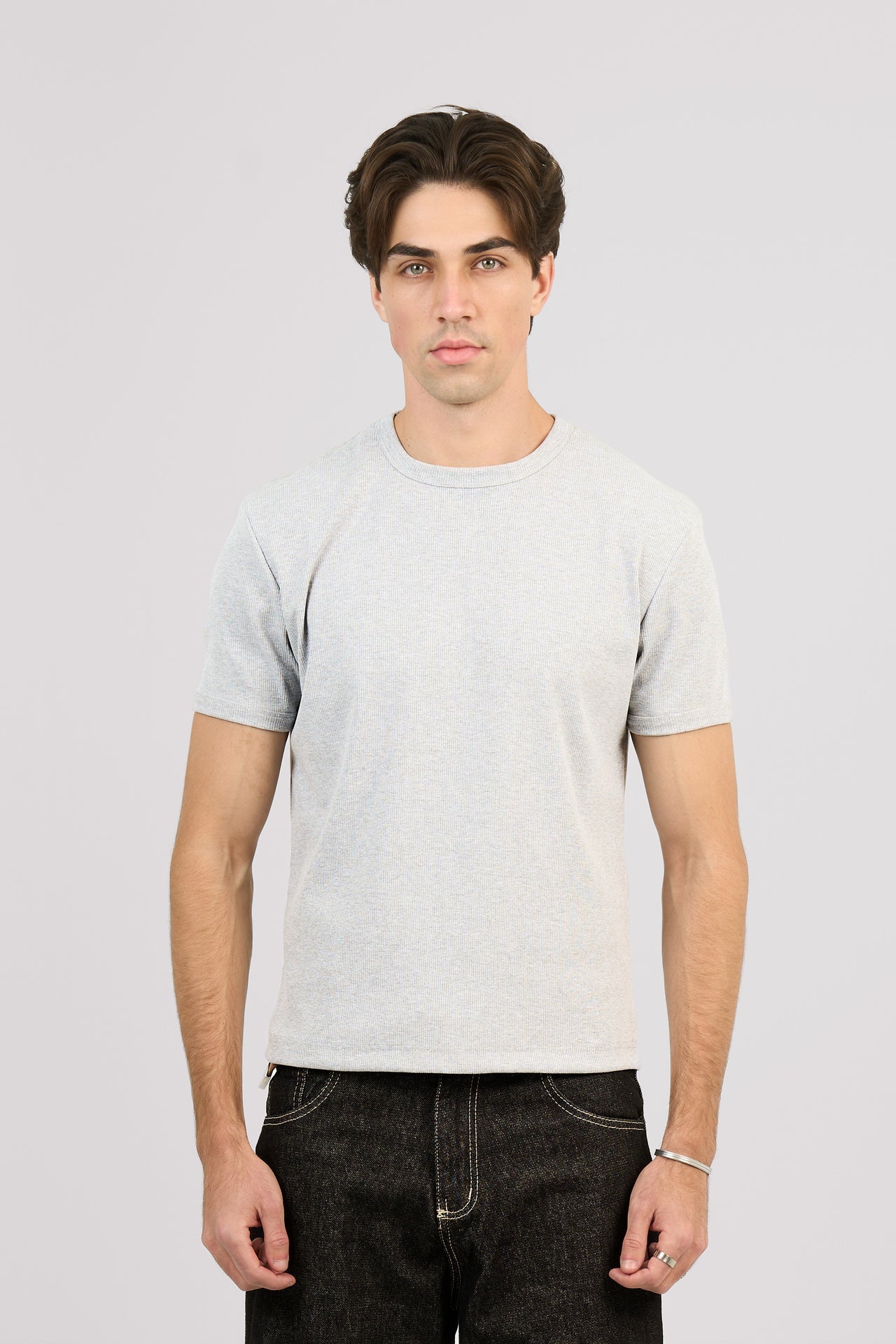 GREY SHORT SLEEVE RIBBED TSHIRT