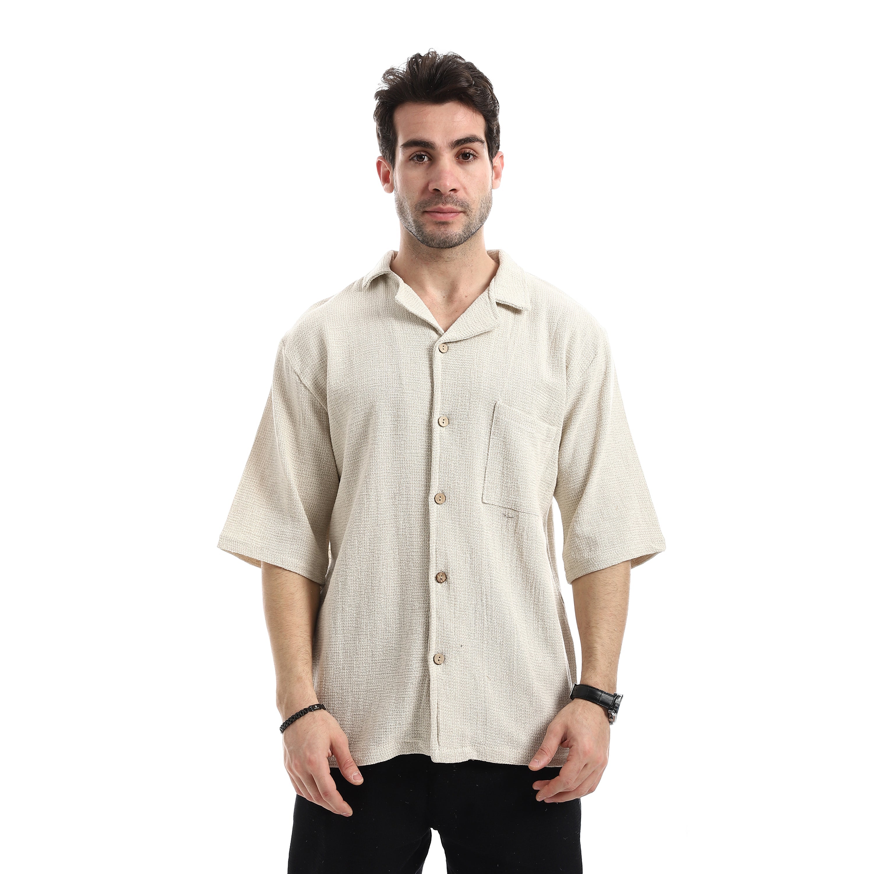 Relaxed Fit Plain Casual Shirt - Off White