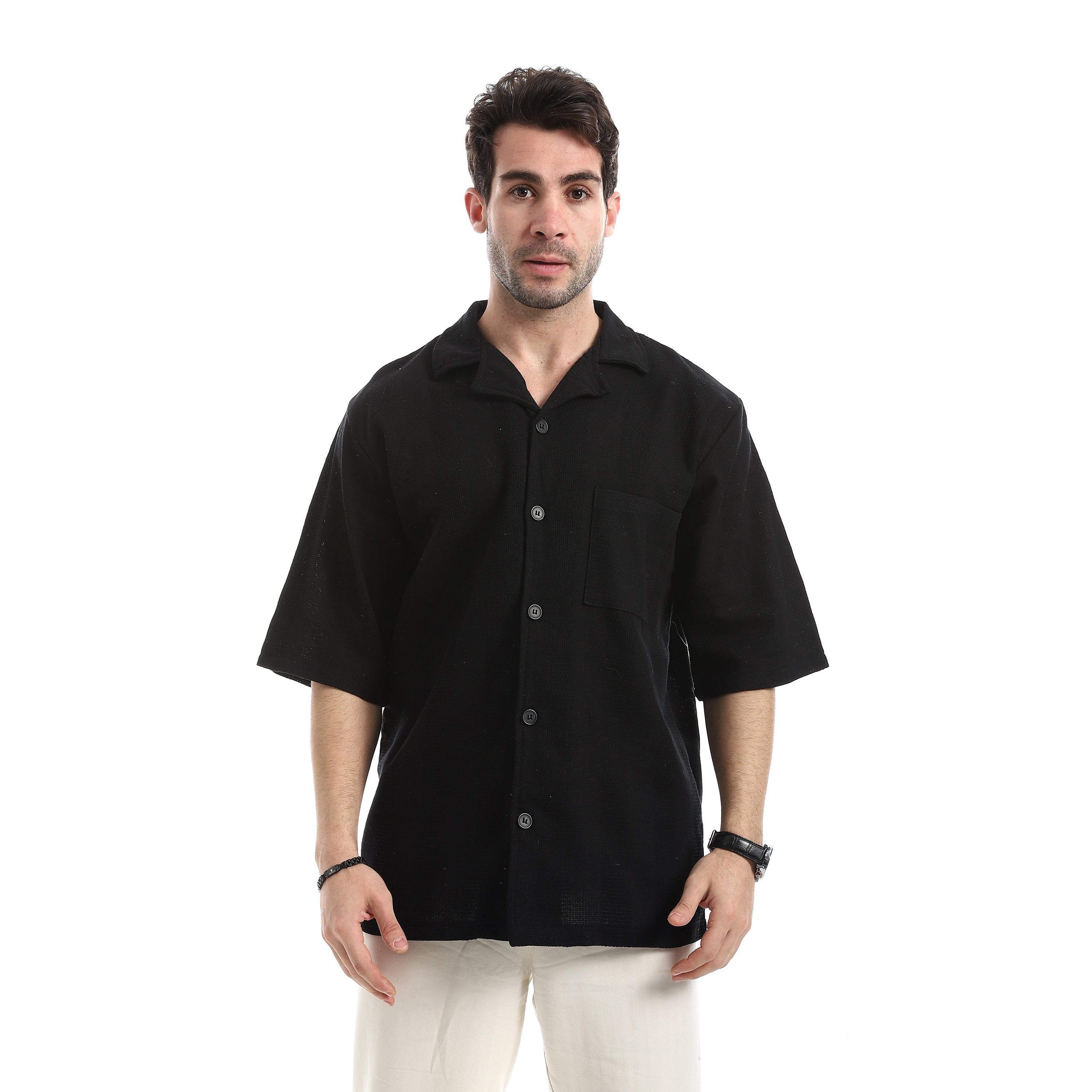 Relaxed Fit Breezy Plain Shirt - Black