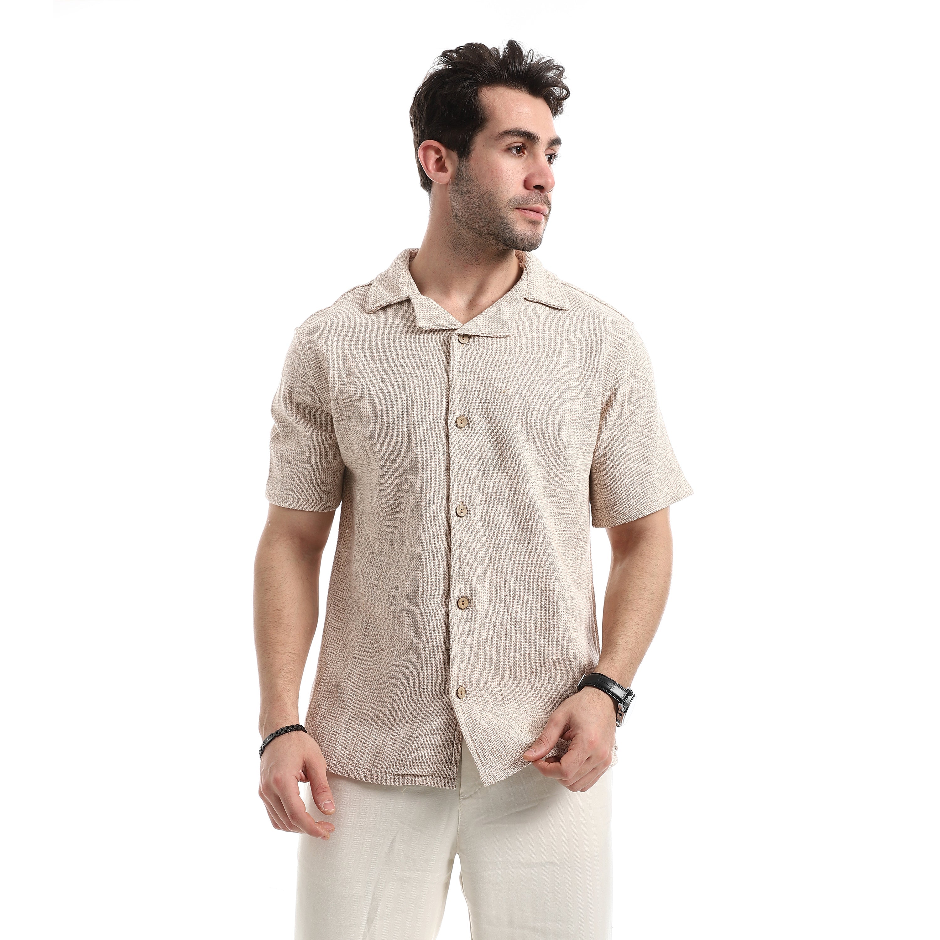 Relaxed Fit Casual Short Sleeves Shirt - Camel