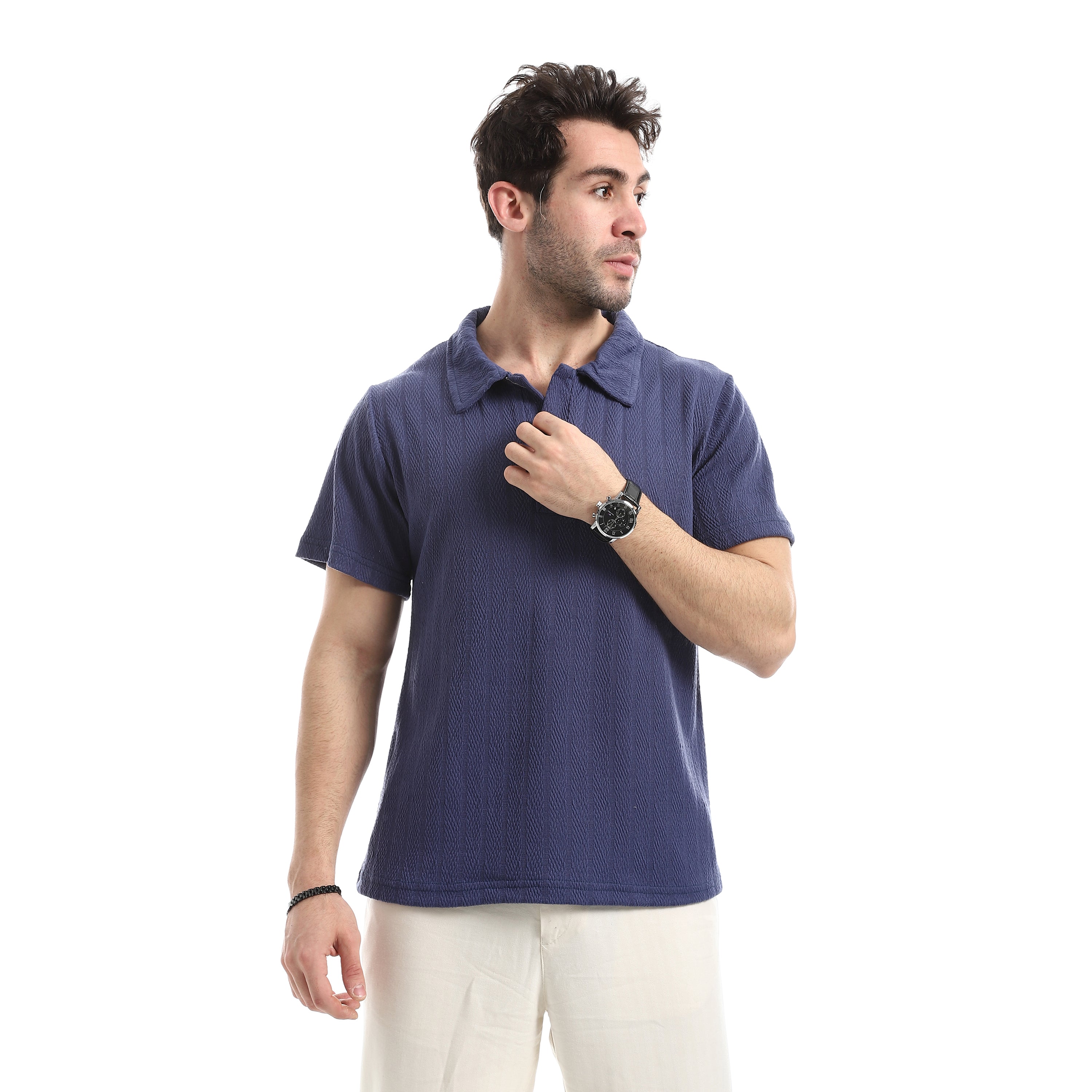 Textured Essential Polo T-Shirt - Navy