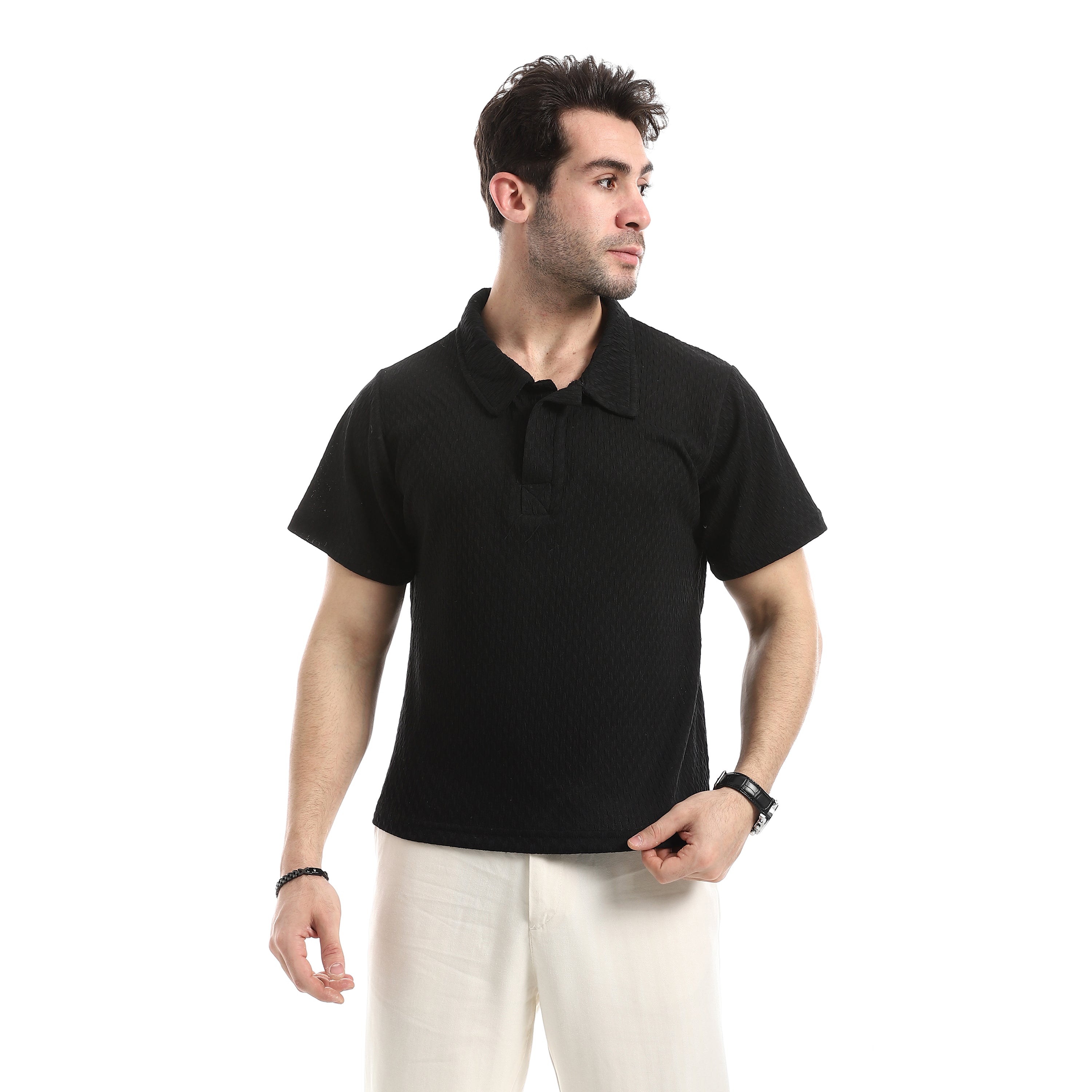Textured Essential Polo T-Shirt - Black