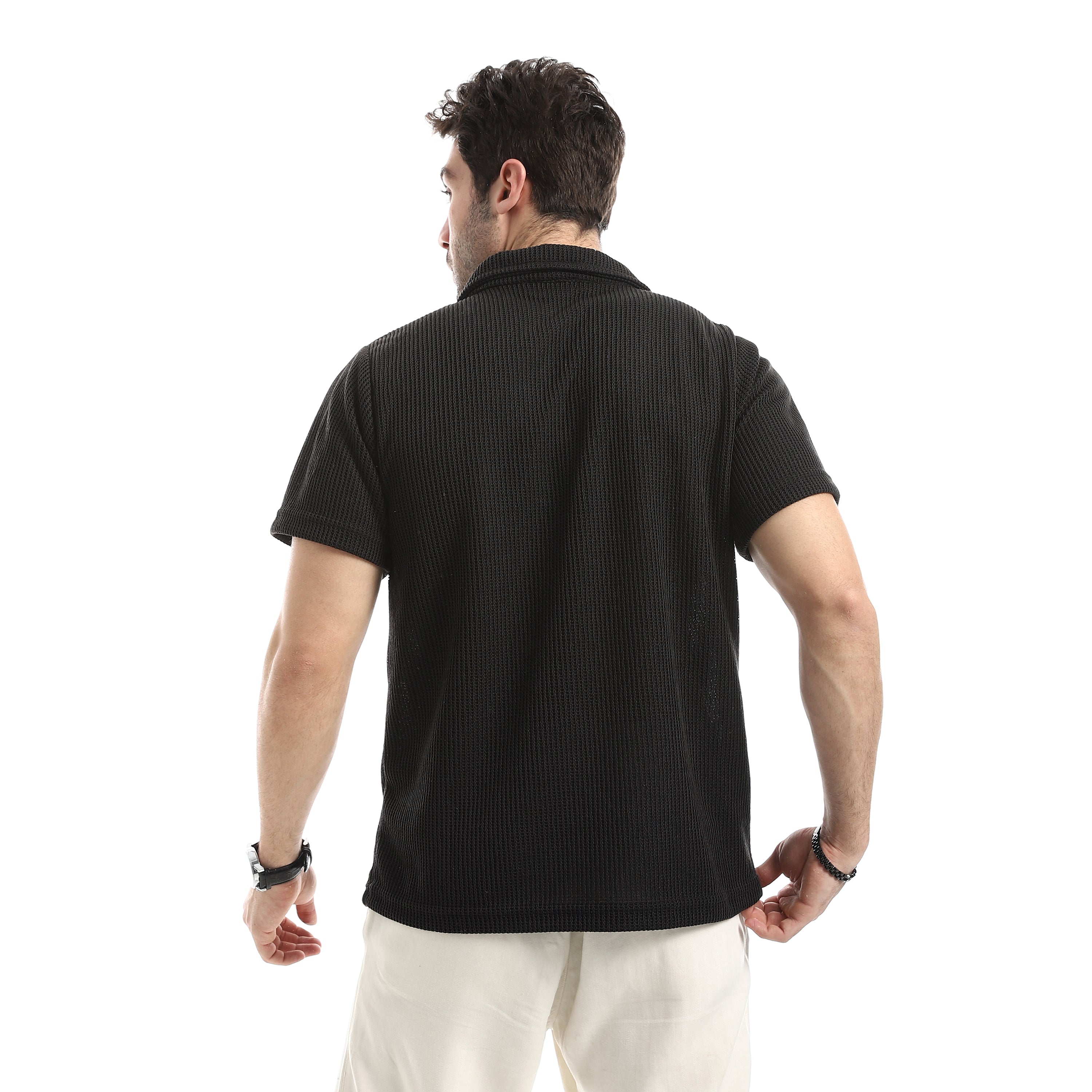 Textured Relaxed Polo T-Shirt - Black