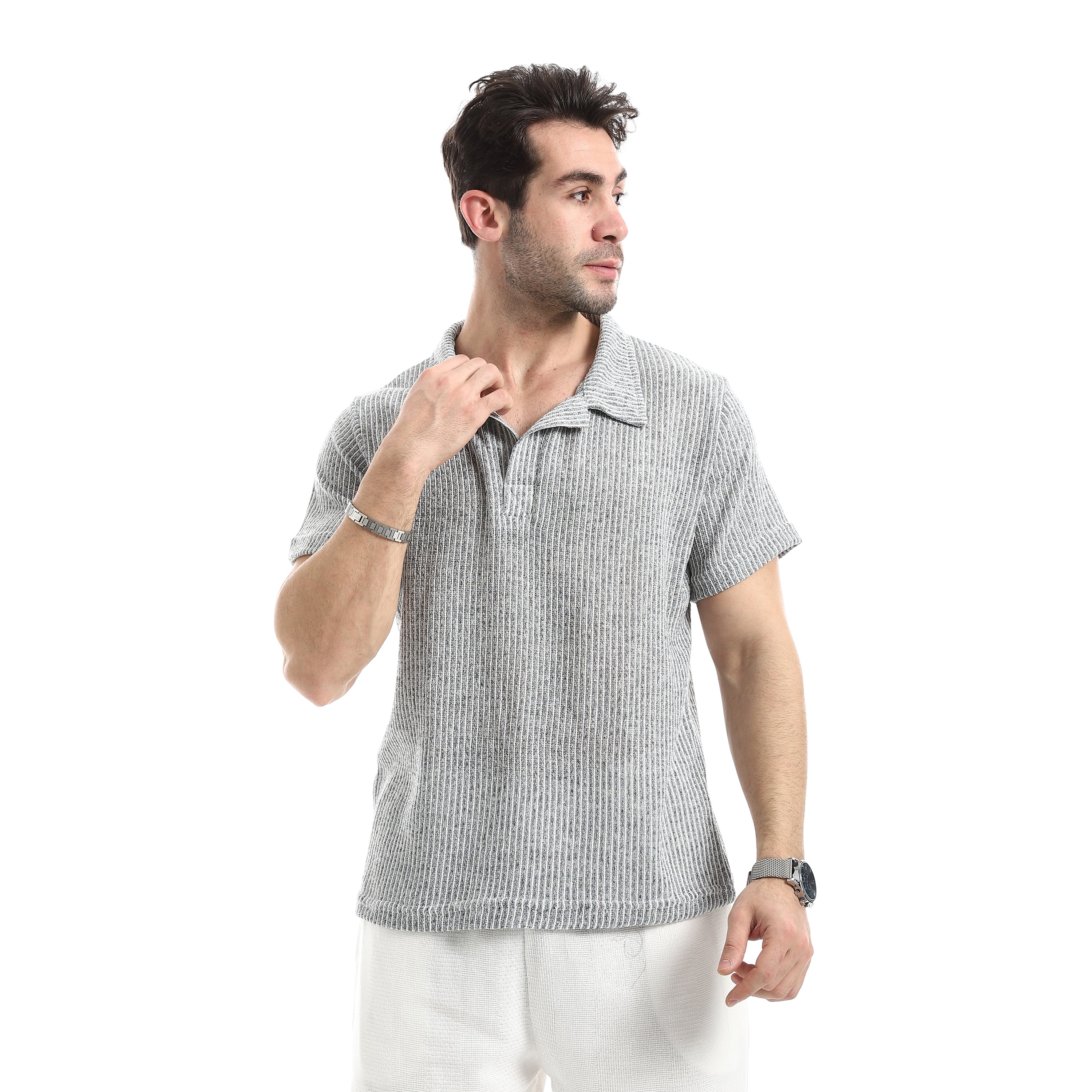 Ribbed Textured T-Shirt - Grey