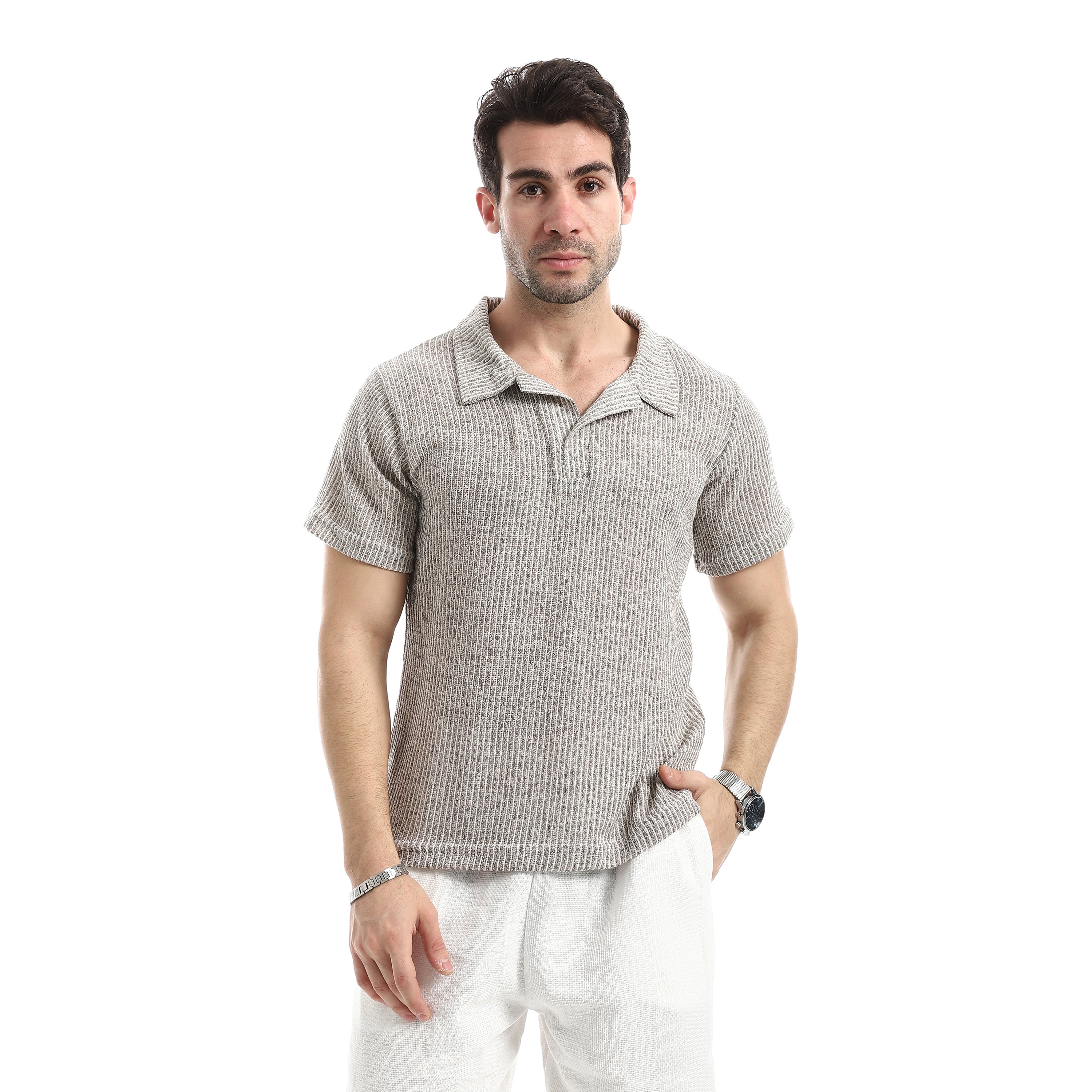 Ribbed Textured T-Shirt - Café