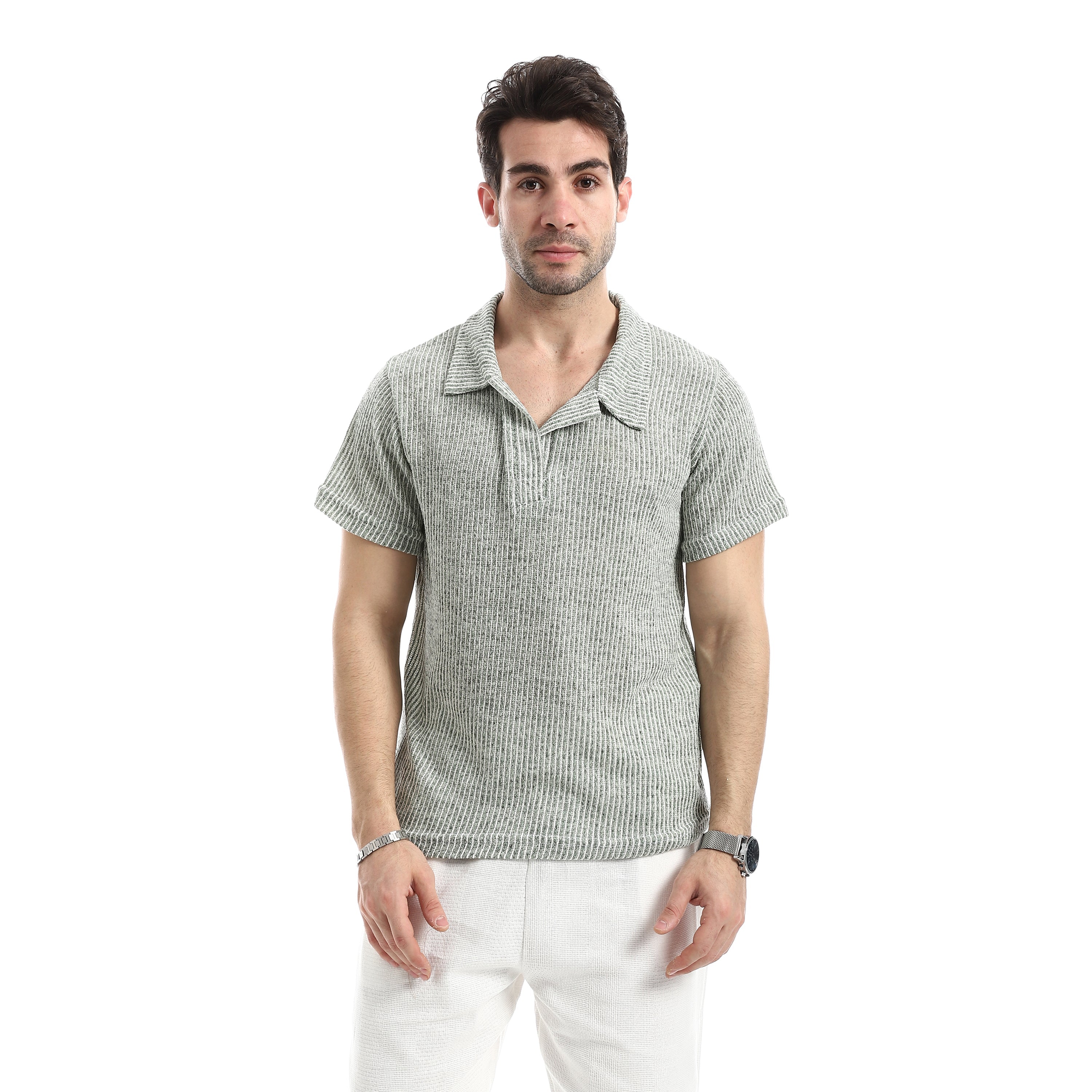 Ribbed Textured T-Shirt - Olive