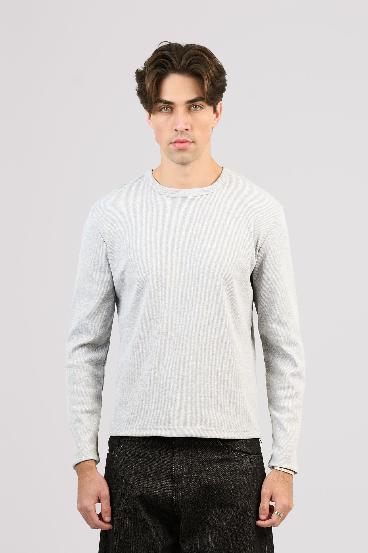 GREY LONG SLEEVE RIBBED TSHIRT