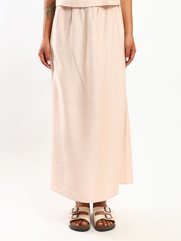 Solid Linen Maxi Skirt – Beige