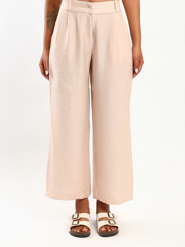 Solid Linen Wide-Leg Pants – Beige