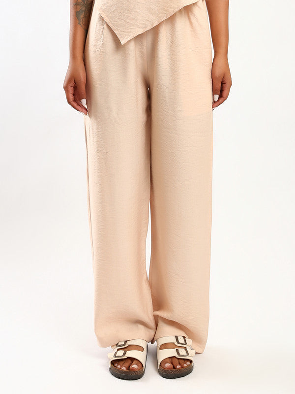 Solid Wide-Leg Linen Pants – Beige