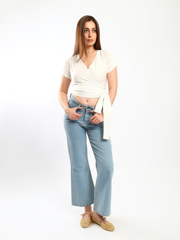 Wrap Side-Tie Linen Top – White