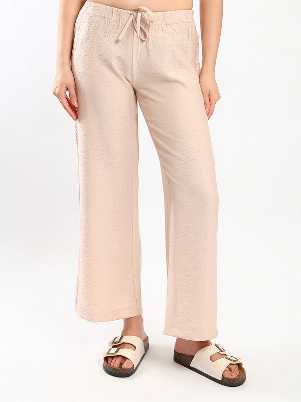 Solid Drawstring Linen Pants – Beige