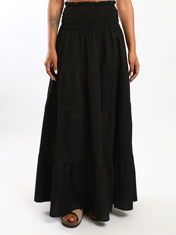 Solid Tiered Maxi Skirt – Black