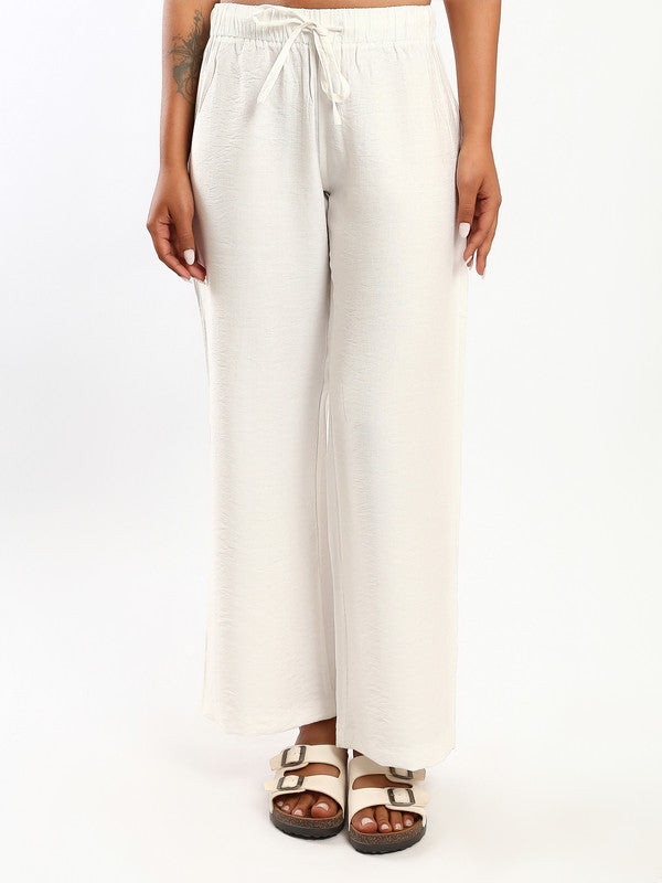 Solid Drawstring Linen Pants – White