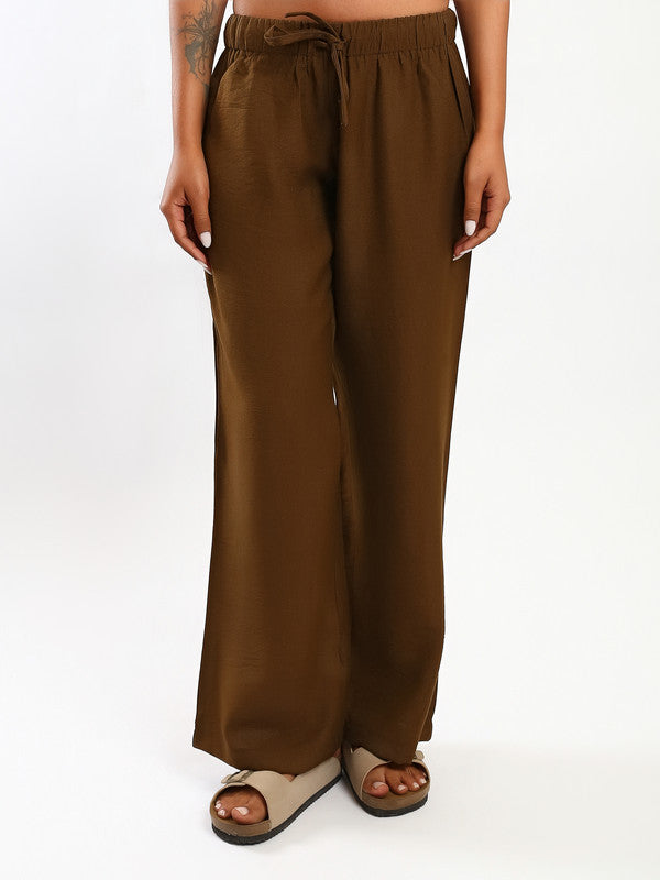 Solid Drawstring Linen Pants – Brown