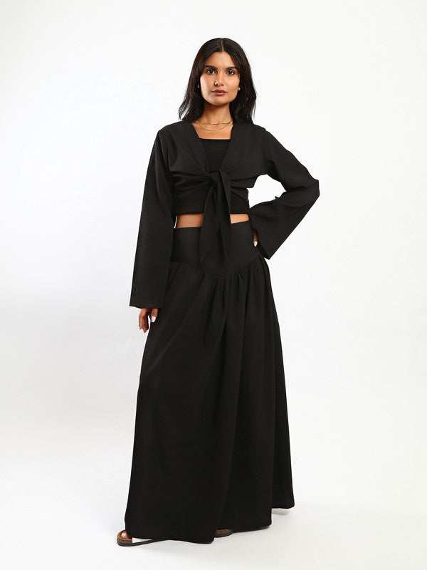Solid Tie-Front Maxi Set – Black