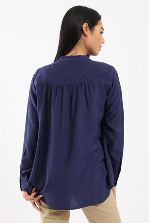 Mandarin Collar Plain Shirt - Clue Wear