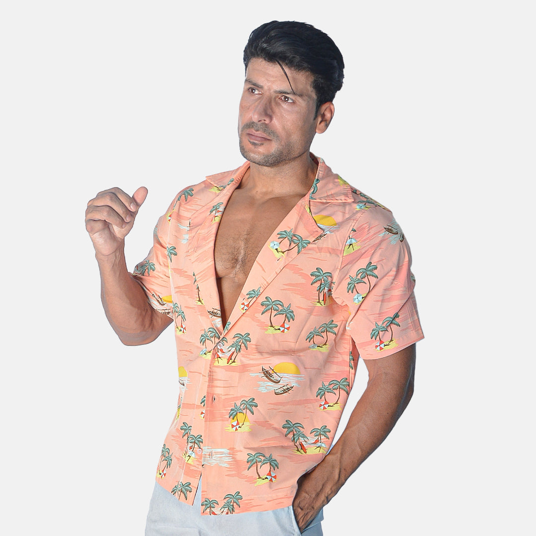 Polyester Tropical Print Hawaiian Shirt – Multicolor