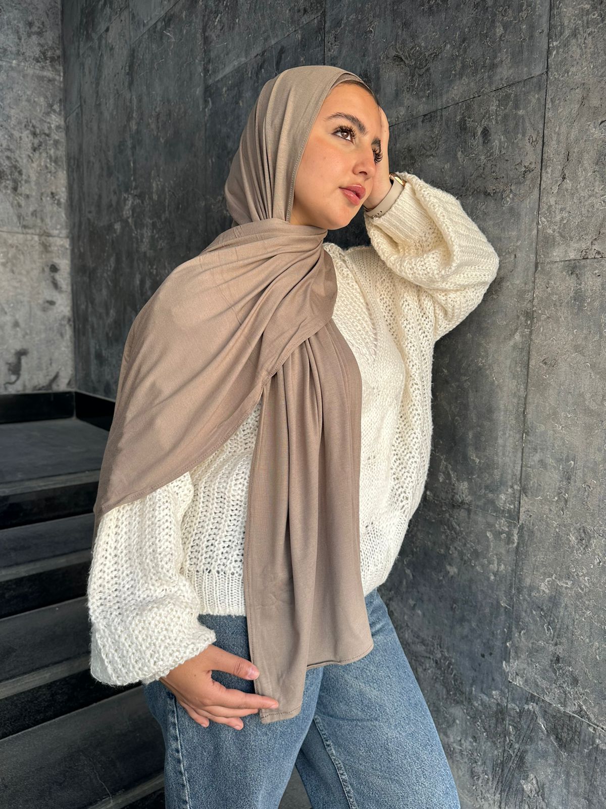 Cotton Lycra Plain Hijab – Beige