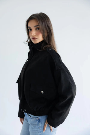 Black utility bomber jacket - side view