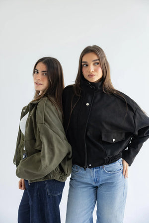 Metro utility bomber jacket in black and olive green