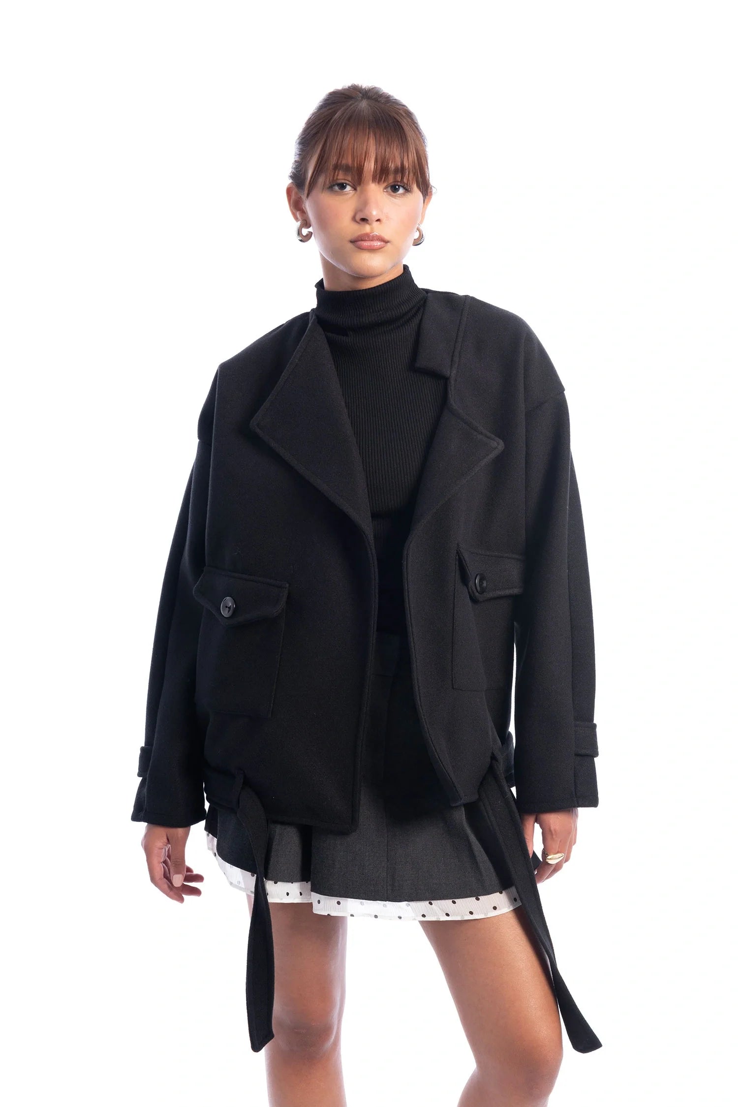 Wool Crop Irregular Jacket - Black