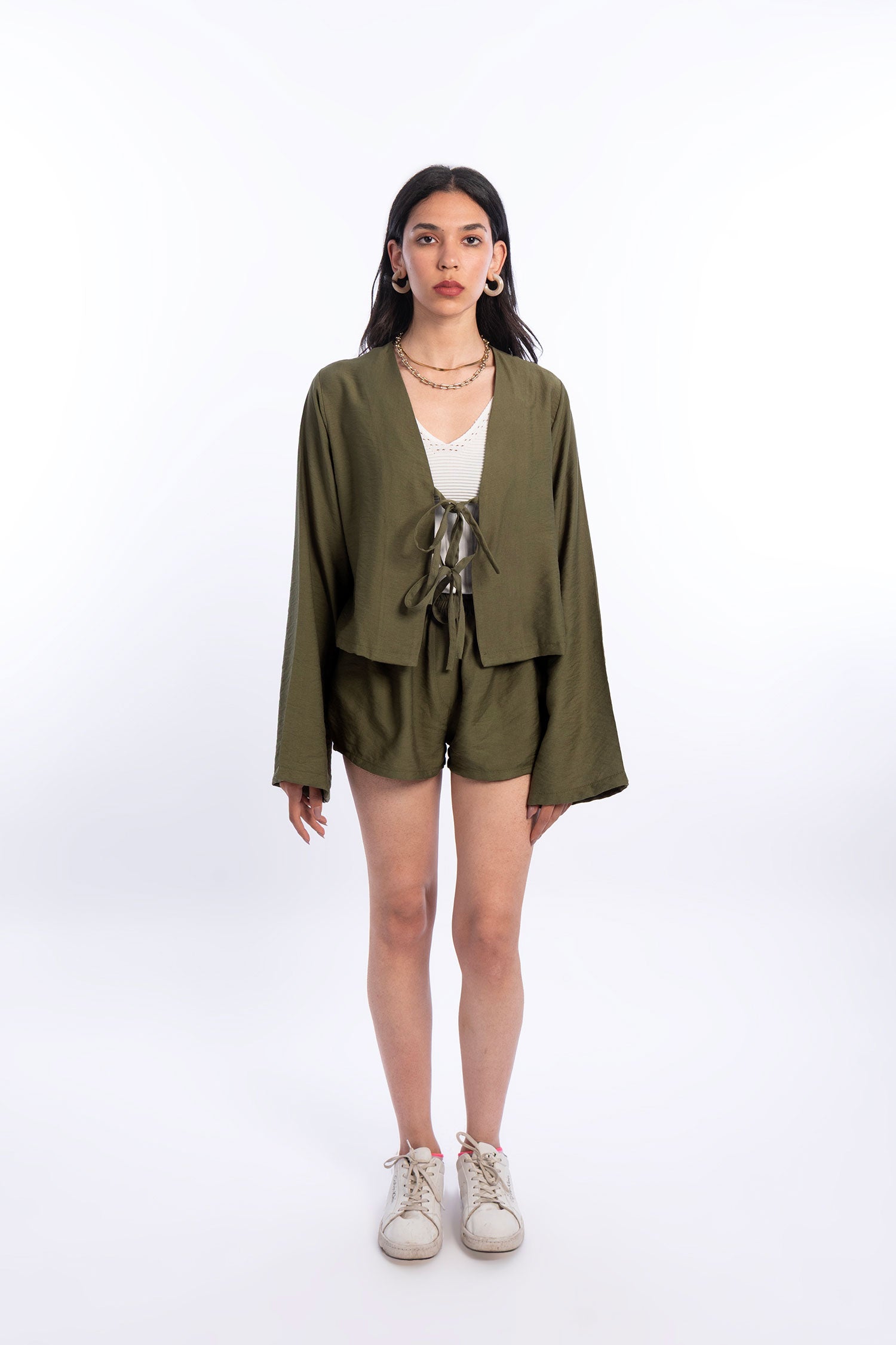 High-Waisted Linen Shorts - Olive