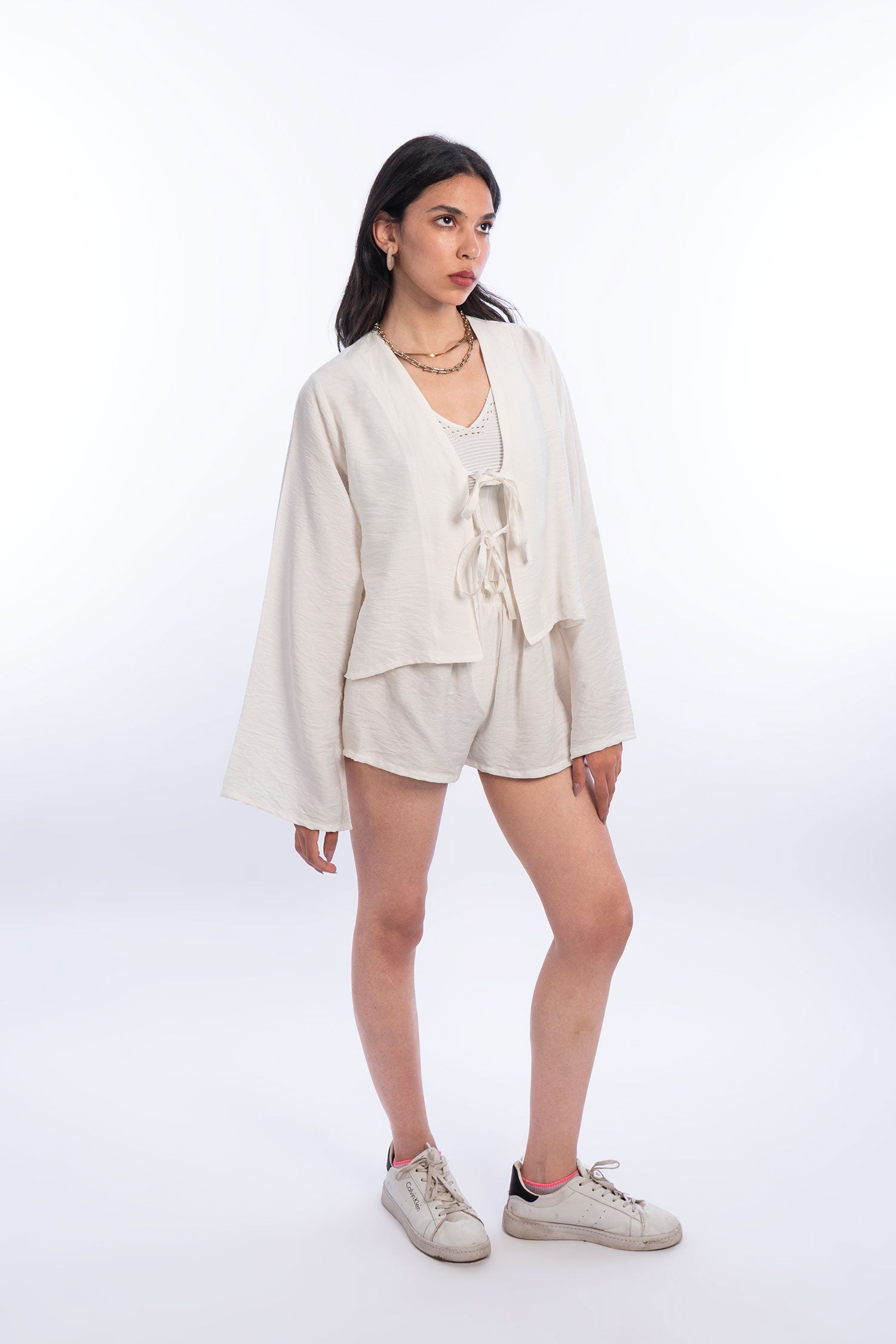 High-Waisted Linen Shorts - White