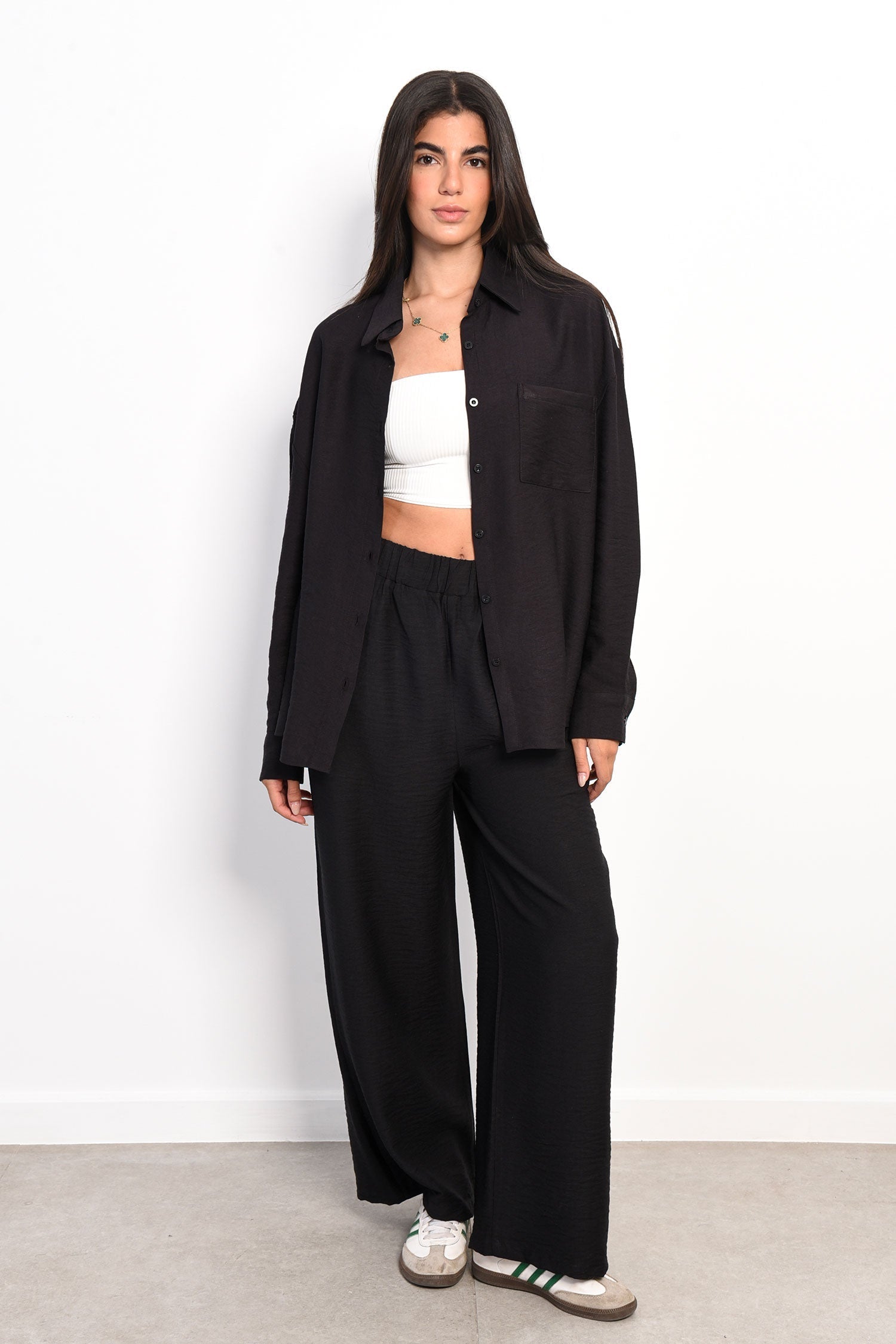 Linen Two-Piece Casual Loose Set - Black