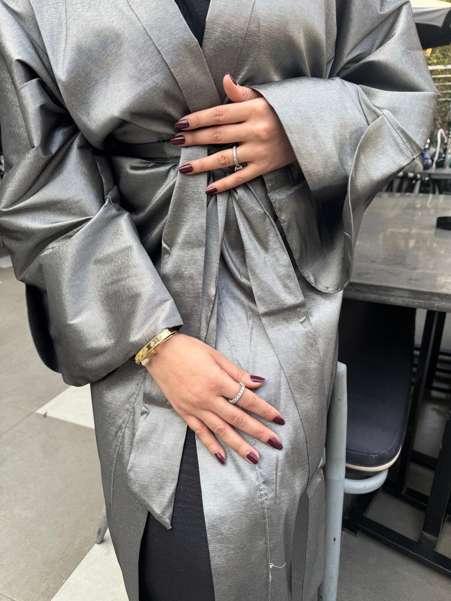 Metallic Satin Solid Kaftan – Grey