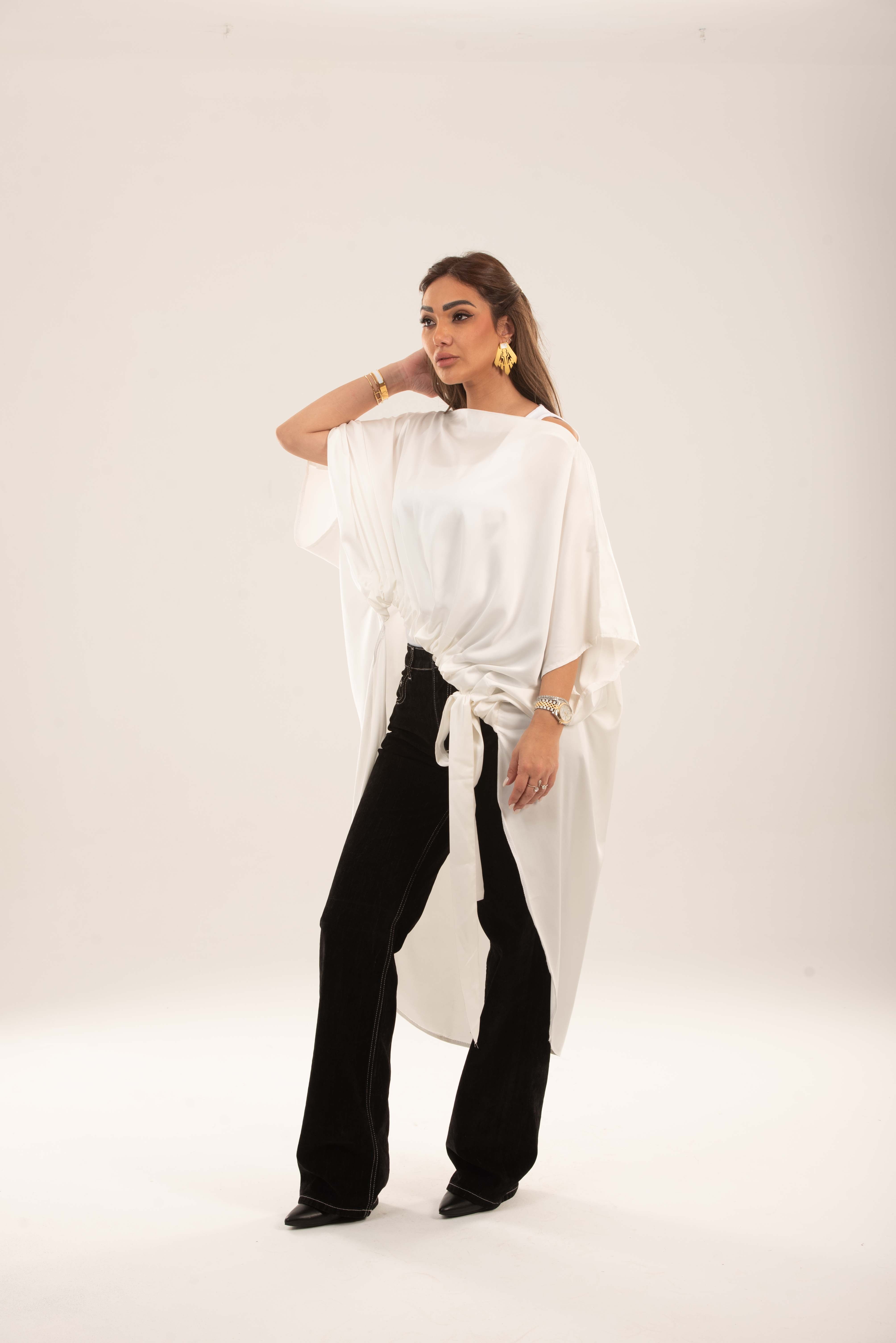 Satin Off shoulder Tie-Waist Tunic