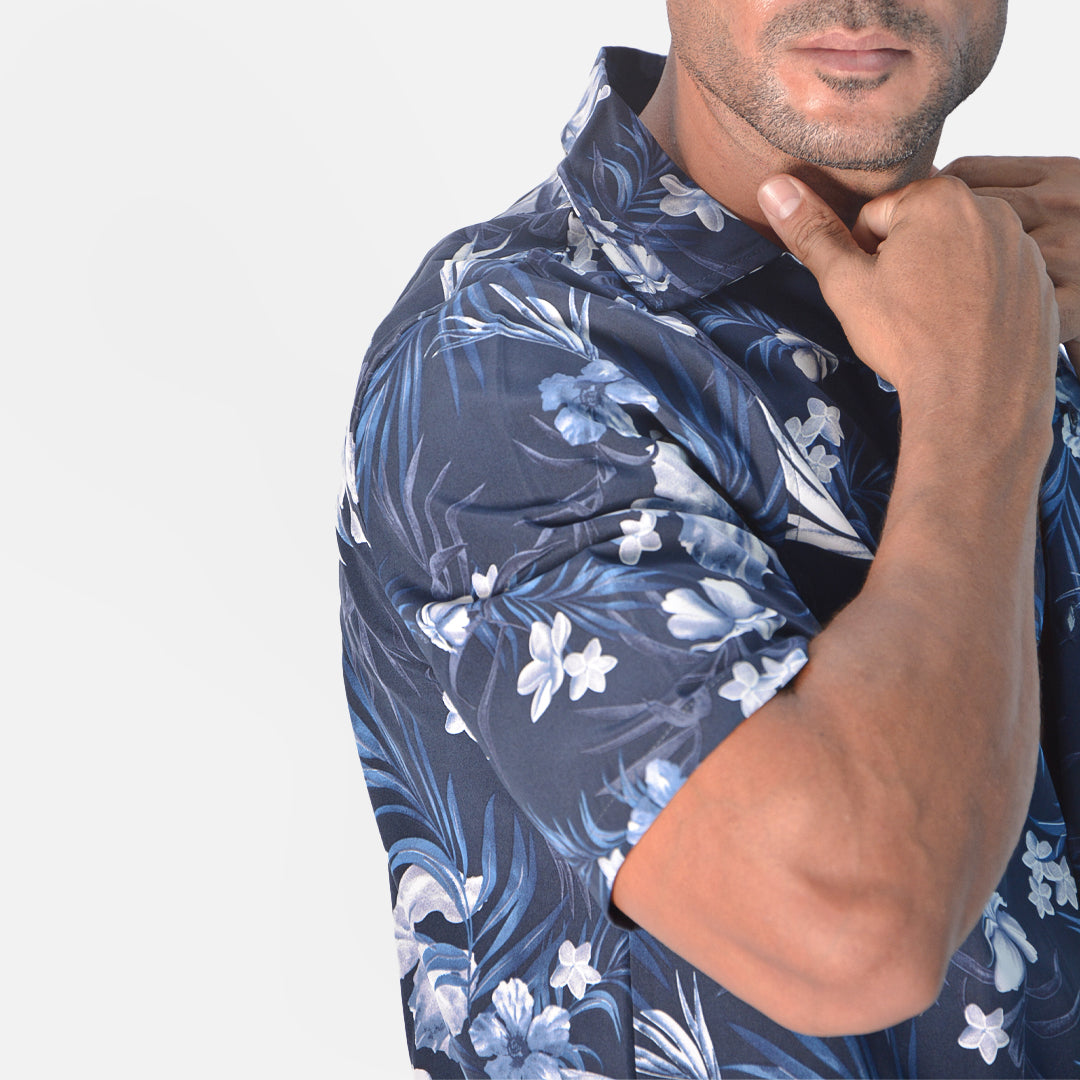 Polyester Tropical Print Hawaiian Shirt – Multicolor
