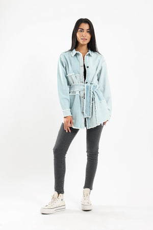 Oversized Patch Work Denim Shirt - Clue Wear