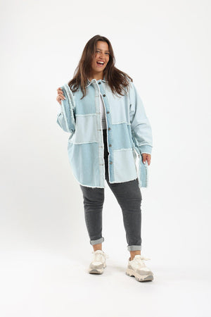 Oversized Patch Work Denim Shirt - Clue Wear