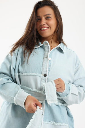 Oversized Patch Work Denim Shirt - Clue Wear