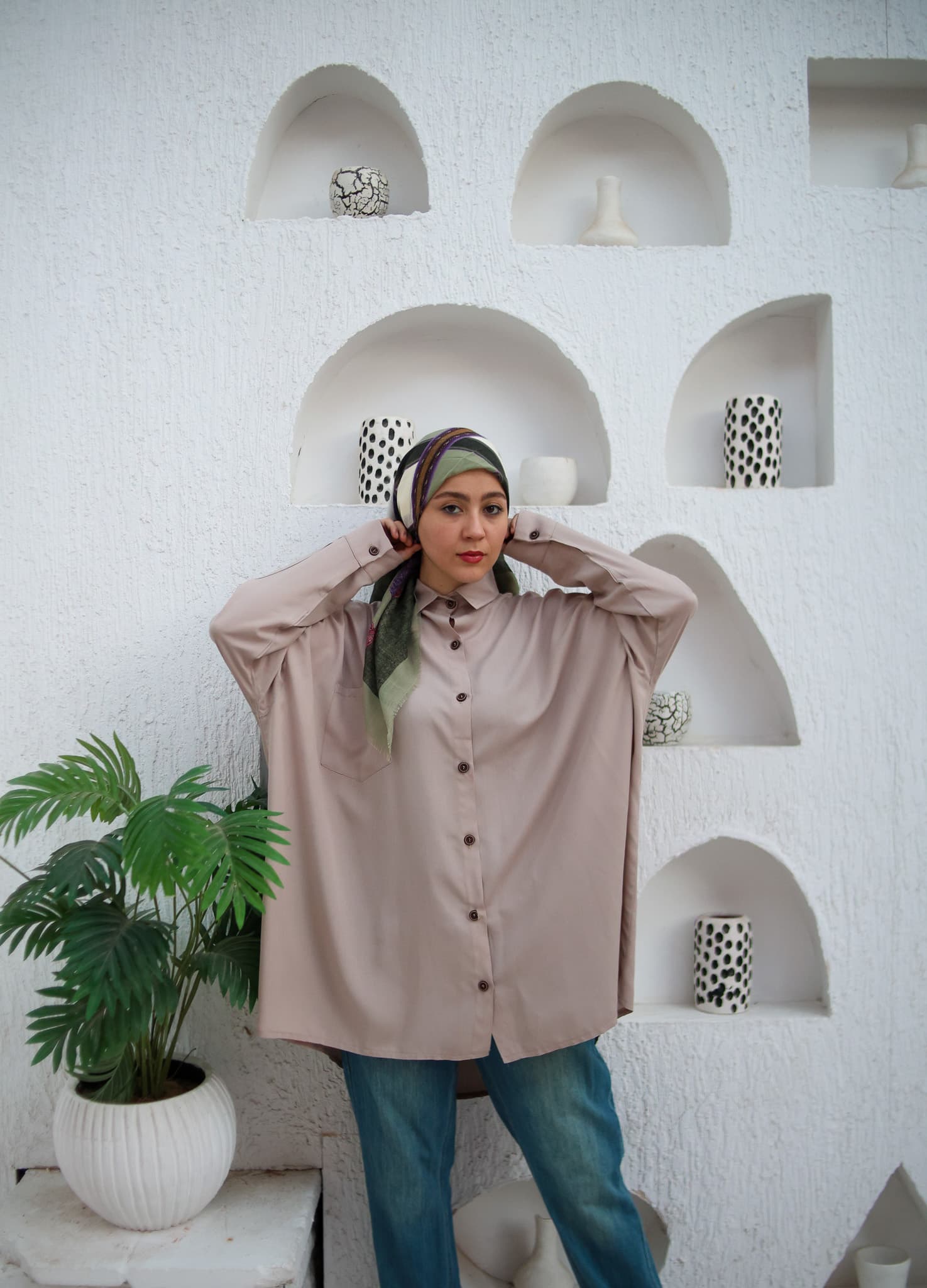 Cotton Plain Oversized Shirt - Coffee
