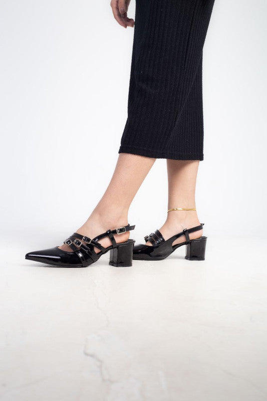 Patent Solid Slingback Heels – Black