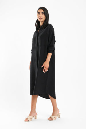 Plain Shirt Dress with Pockets - Clue Wear