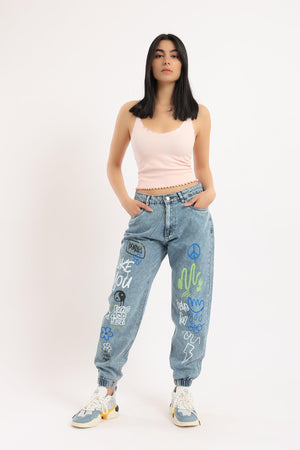 Printed Joggers Jeans - Clue Wear