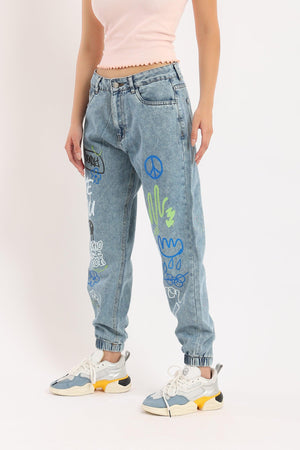 Printed Joggers Jeans - Clue Wear